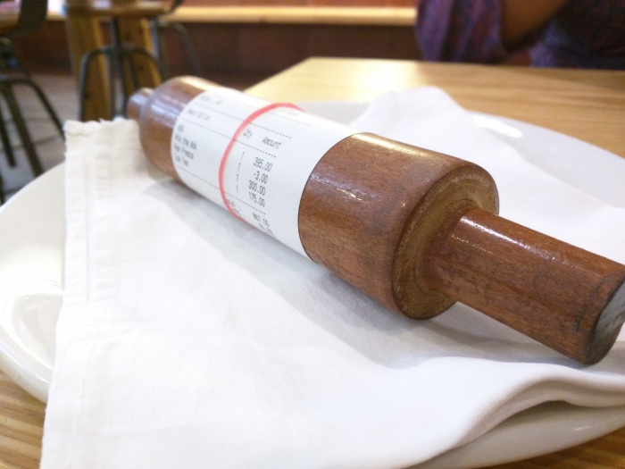 The bill was presented on a rolling pin